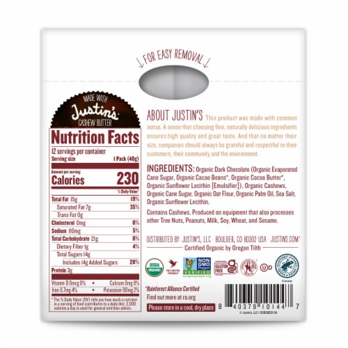 Justin's® Organic Dark Chocolate Cashew Butter Cups Perspective: back