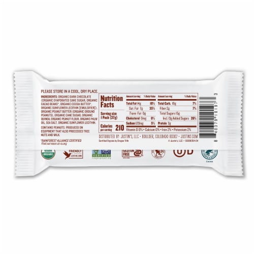 Justin's Organic Crispy Dark Chocolate Peanut Butter Cups 1.32 oz Perspective: back