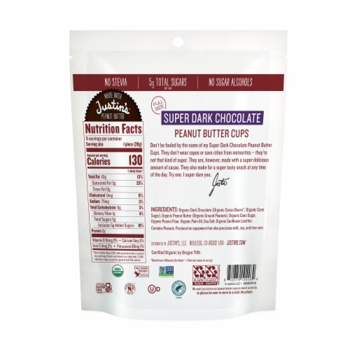 Justin's Organic Super Dark Chocolate Peanut Butter Cups Bag 4.2 oz Perspective: back