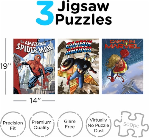 Marvel 815333 500 Piece Marvel Heroes Puzzle Set, Pack of 3 Perspective: back