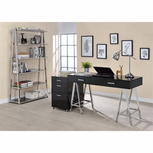 ACME Coleen 2 Drawer Metal Home Office Desk in Black and Chrome 1