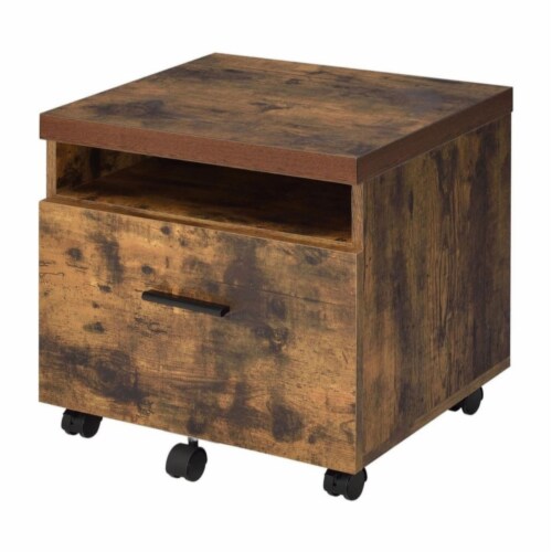 Wooden File Cabinet With Open Compartment And Drawer, Oak Brown And Black- Saltoro Sherpi Perspective: back