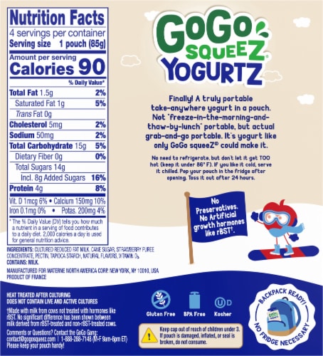 GoGo Squeez® Yogurtz Strawberry Squeeze Yogurt Pouches Perspective: back