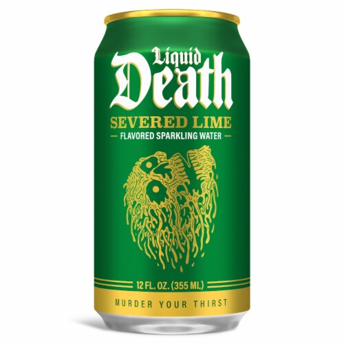 Liquid Death, Severed Lime, Lime-Flavored Sparkling Water Perspective: back