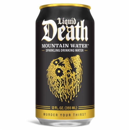 Liquid Death, Sparkling Mountain Water, Real Mountain Source, 100% American Made Perspective: back