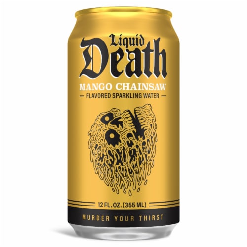 Liquid Death, Mango Chainsaw, Mango-Flavored Sparkling Water Perspective: back