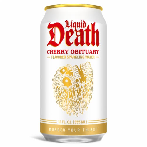 Liquid Death, Cherry Obituary, Cherry-Flavored Sparkling Water Perspective: back