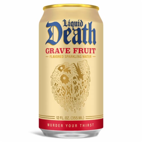 Liquid Death, Grave Fruit, Grapefruit-Flavored Sparkling Water Perspective: back