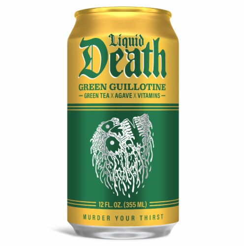 Liquid Death, Green Guillotine Iced Tea, Green Tea Perspective: back