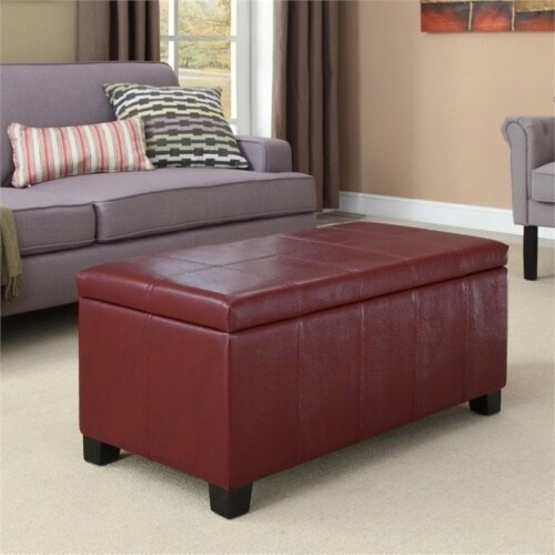 Simpli Home Dover Faux Leather Storage Ottoman Radicchio Red 1