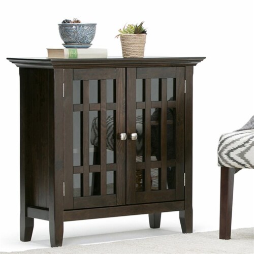 Simpli Home Bedford Wood Media Cabinet - Dark Tobacco Brown Perspective: back