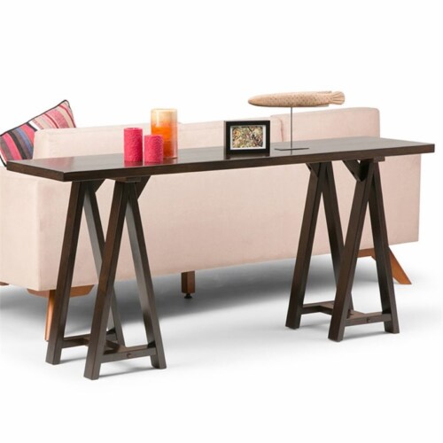 Simpli Home Sawhorse Solid Wood Console Table Dark Chestnut