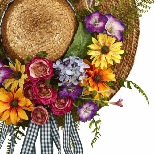 Nearly Natural 4587 Mixed Flower Hat Wreath Perspective: back