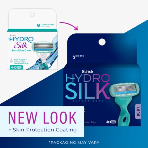 Schick Hydro Silk 5-Blade Razor Refills for Women Sensitive Skin Hypoallergenic Serum with Aloe Perspective: back