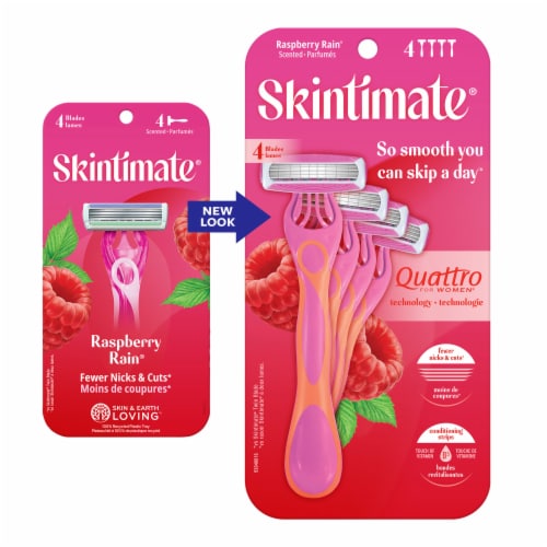 Skintimate Four-Blade Raspberry Rain Disposable Razors Perspective: back