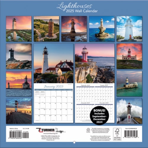 Turner Acquisitions 2025 Lighthouses Wall Calendar Perspective: back