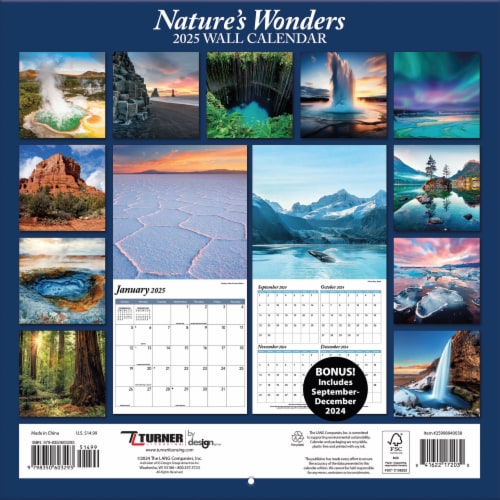 Turner Acquisitions 2025 Natures Wonders Wall Calendar Perspective: back