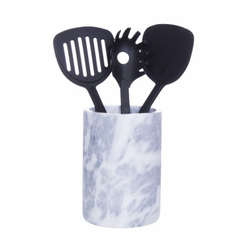 HealthSmart Marble Kitchen Utensil Holder 5 X 7 Inches Gray and White Perspective: back