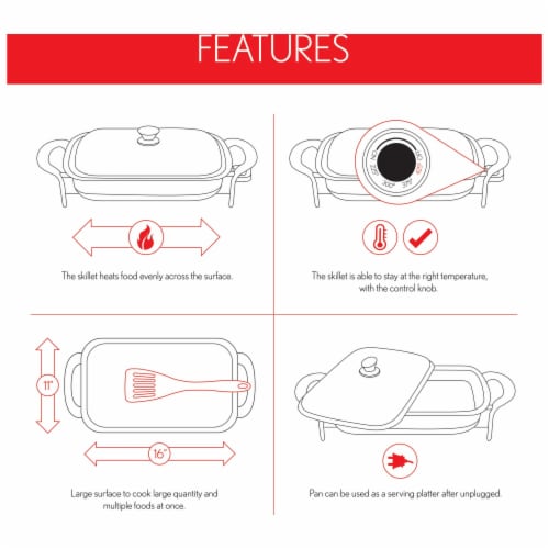 Precise Heat T304 Stainless Steel 16" Rectangular Electric Skillet Perspective: back