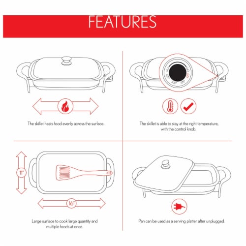 Precise Heat T304 Stainless Steel 16 Rectangular Electric Skillet