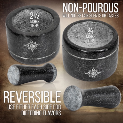 Health Smart Mortar and Pestle Set - Dual Sided/Flip Solid Granite Bowl for Grinding Seeds Perspective: back