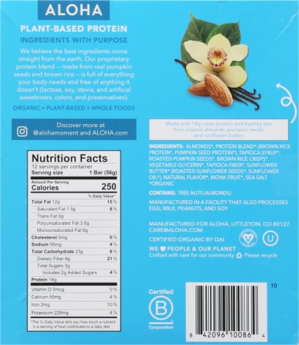 Aloha Organic Vanilla Almond Crunch Protein Bars Perspective: back