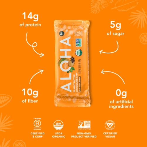 Aloha Organic Peanut Butter Chocolate Chip Protein Bars 12 - 1.98 oz Bars Perspective: back
