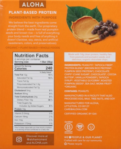 Aloha Peanut Butter Chocolate Chip Protein Bars Perspective: back