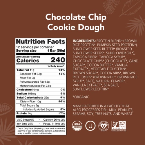 Aloha Organic Chocolate Chip Cookie Dough Protein Bar 1.98 oz Perspective: back
