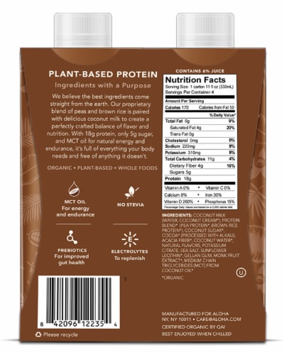 Aloha Organic Chocolate Sea Salt Plant-Based Protein Drinks Perspective: back