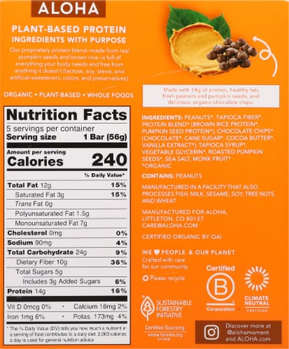 Aloha Peanut Butter Chocolate Chip Protein Bars Perspective: back