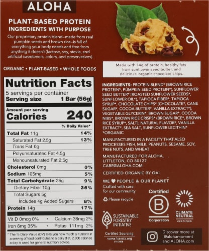 Aloha Chocolate Chip Cookie Dough Protein Bars Perspective: back