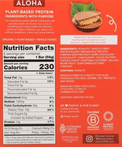 Aloha Organic Plant-Based Peanut Butter Cup Protein Bars Perspective: back
