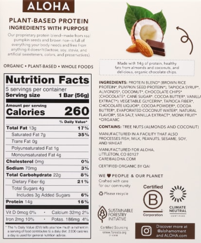 ALOHA Organic Plant-Based Protein Bar Multipack - Coconut Chocolate Almond Perspective: back