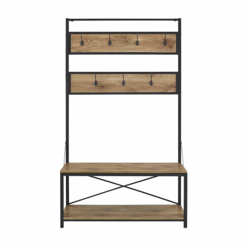 72  Industrial Metal and Wood Hall Tree - Barnwood Perspective: back