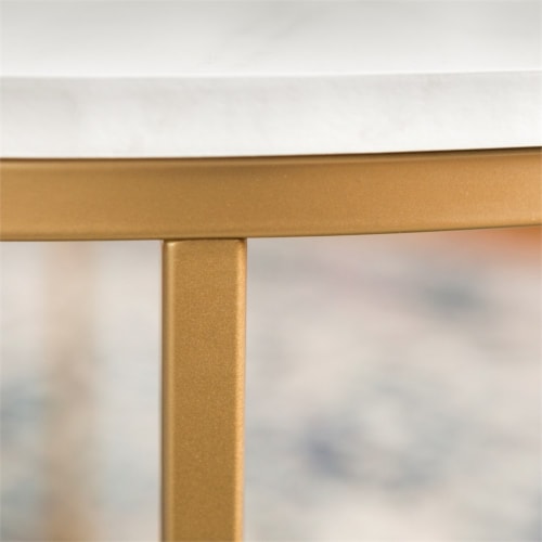 Modern Round White Faux-Marble Coffee Table with Gold Base, 1 - Ralphs