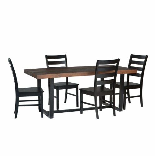 5-Piece Wood Farmhouse Dining Set - Mahogany and Black Perspective: back