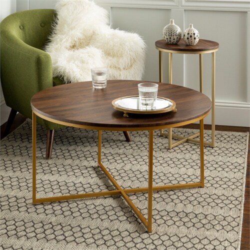 Dark walnut coffee table set deals