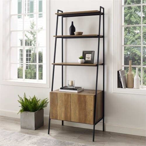 Walker Edison 72 Industrial Modern Ladder Bookcase in Reclaimed Barnwood Perspective: back