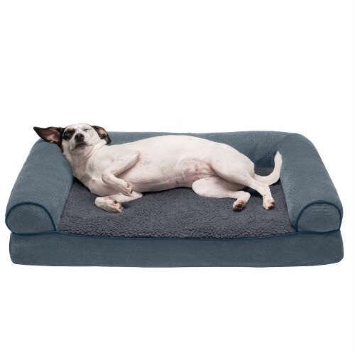 FurHaven Faux Fleece & Chenille Orthopedic Sofa Dog Bed - Orion Blue Perspective: back