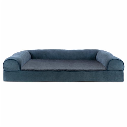 FurHaven Faux Fleece & Chenille Soft Woven Cool Gel Sofa Dog Bed|Jumbo, Orion Blue Perspective: back