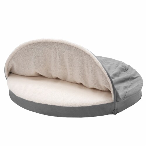 FurHaven Faux Sheepskin Snuggery Gel Top Foam Pet Bed | 44 , Gray Perspective: back