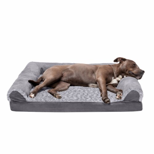 Furhaven™ Large TwoTone Faux Fur & Suede Orthopedic Sofa Dog Bed - Gray Perspective: back