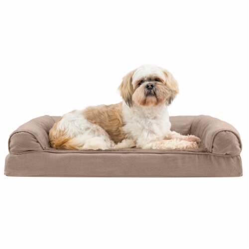 FurHaven Plush & Suede Orthopedic Sofa Dog Bed|Medium, Almondine Perspective: back