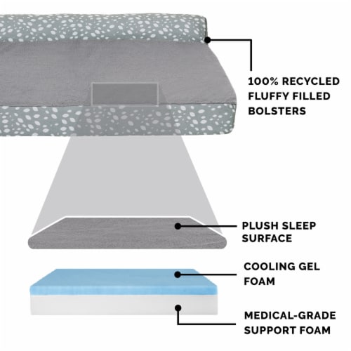 FurHaven Plush Fur & Almond Print Cooling Gel Top Deluxe Chaise Dog Bed - Jumbo Plus, Gray Perspective: back