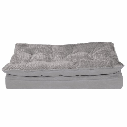 FurHaven Minky Faux Fur & Suede Pillow-Top Orthopedic Dog Bed - Titanium Gray / Medium Perspective: back
