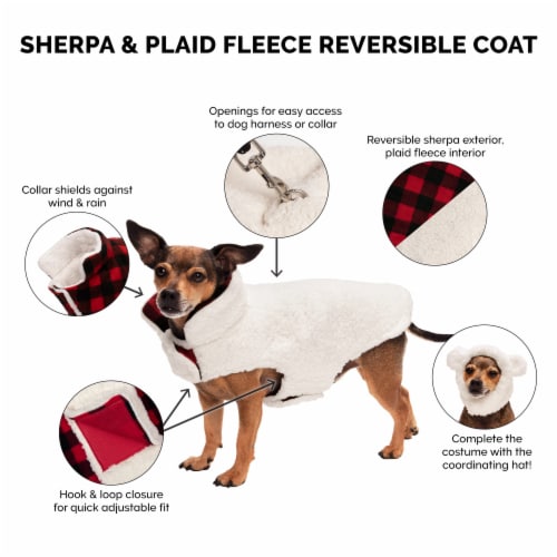 Flex-Fit Reversible Sherpa & Plaid Dog Coat - Large, Cream Perspective: back