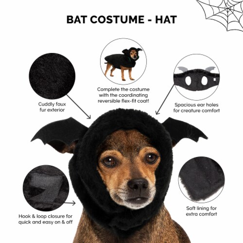 FurHaven Flex-Fit Pet Costume Hat - Black Bat, XS-S Perspective: back