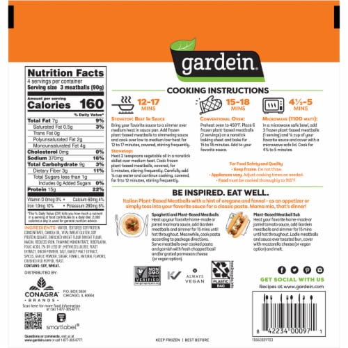 Gardein Plant-Based Classic Meatballs Frozen Vegan Food Perspective: back
