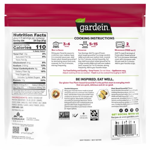 Gardein Plant-Based Ground Be'f Vegan frozen food Perspective: back